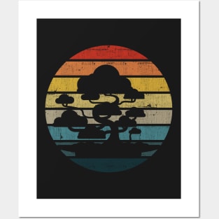 Bonsai Tree Silhouette On A Distressed Retro Sunset product Posters and Art